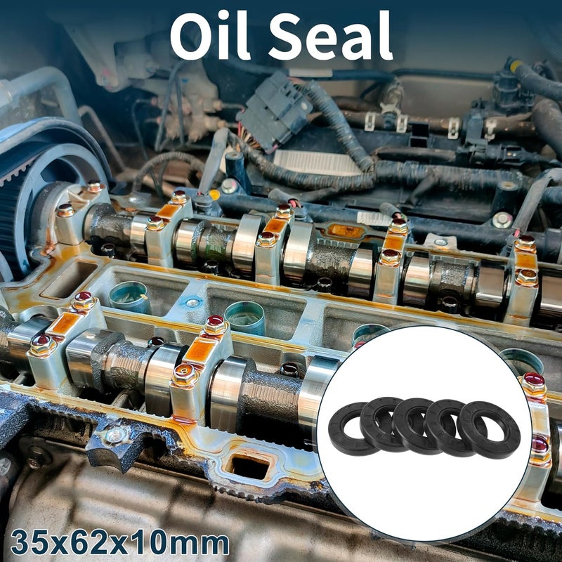 TUCKBOLD Universal Oil Seal TC Double Lip W Steel Spring Seal Ring Rotary Shaft Seal 35x62x10mm High Pressure NBR Rubber Black 5 Pcs - Image 2